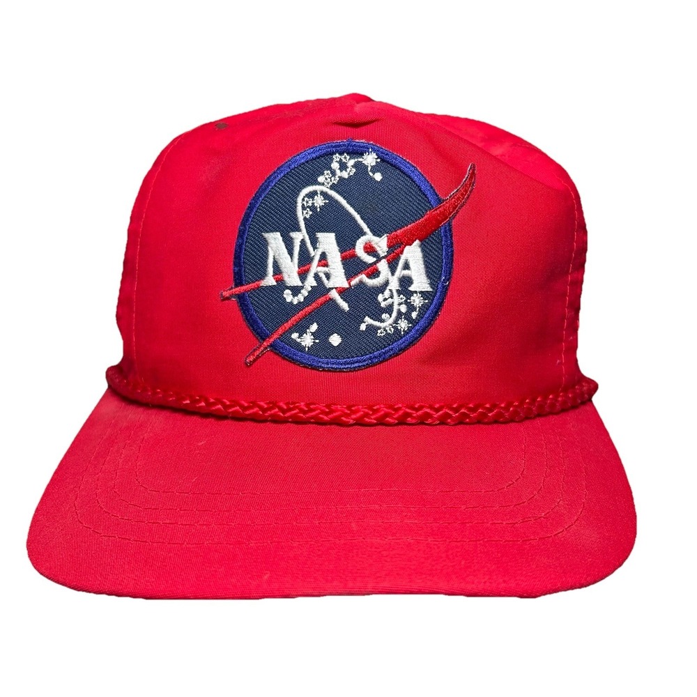 Vintage‎ NASA Adjustable Strapback Hat Cap Patch Red Rope Mesh